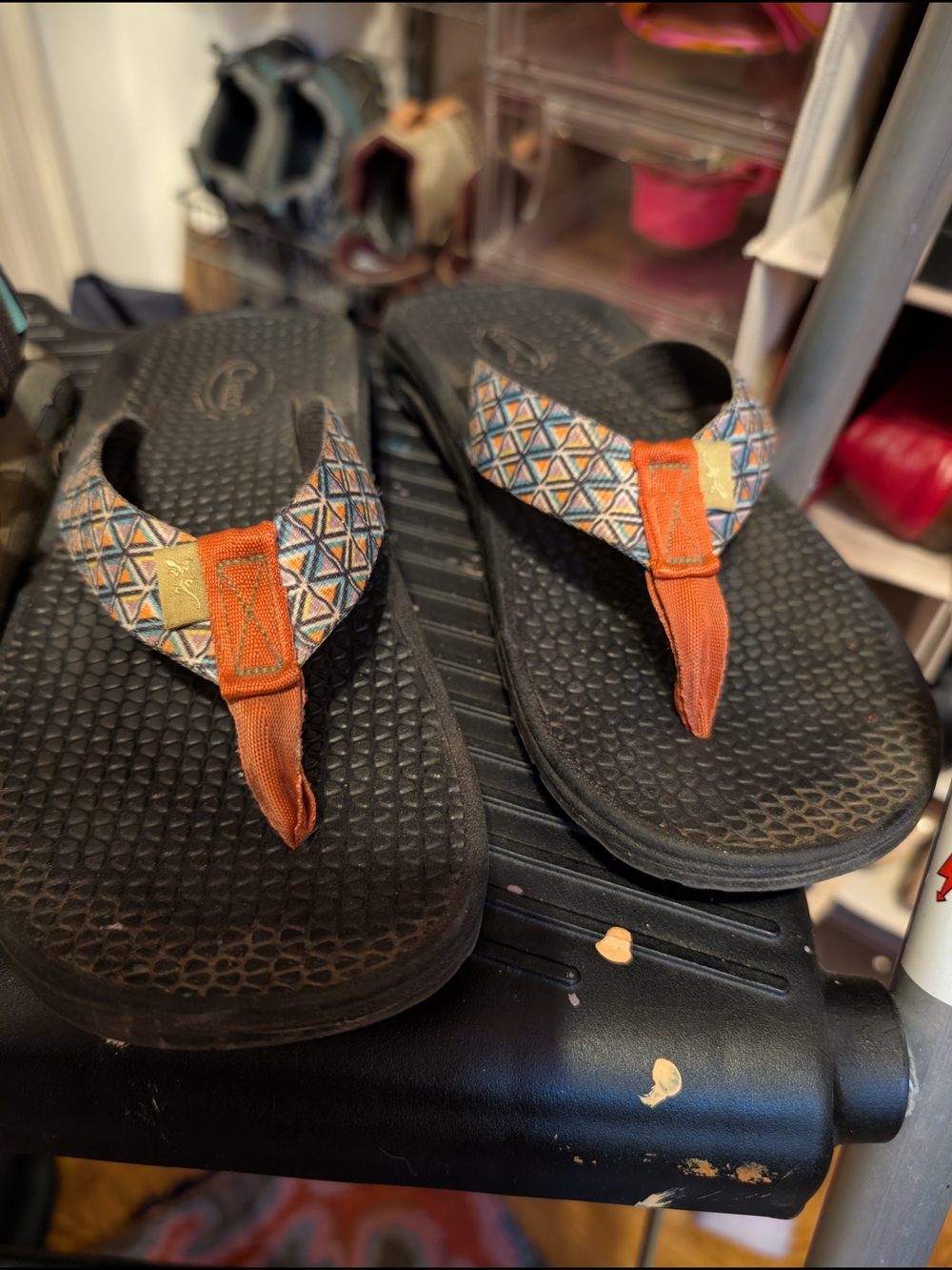 Chacos Women's Flip Sz 8 Orange Blue Turquoise